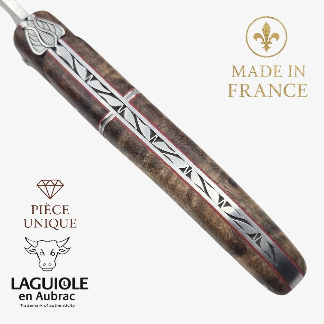 Couteau pliant Artisanal Laguiole en Aubrac pièce unique loupe Albizia