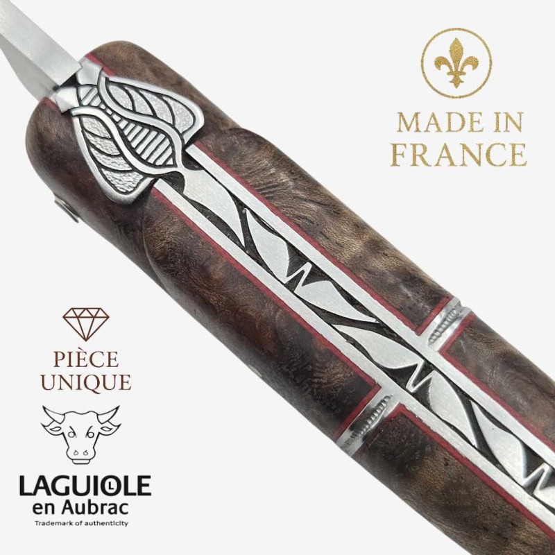 Couteau pliant Artisanal Laguiole en Aubrac pièce unique loupe Albizia
