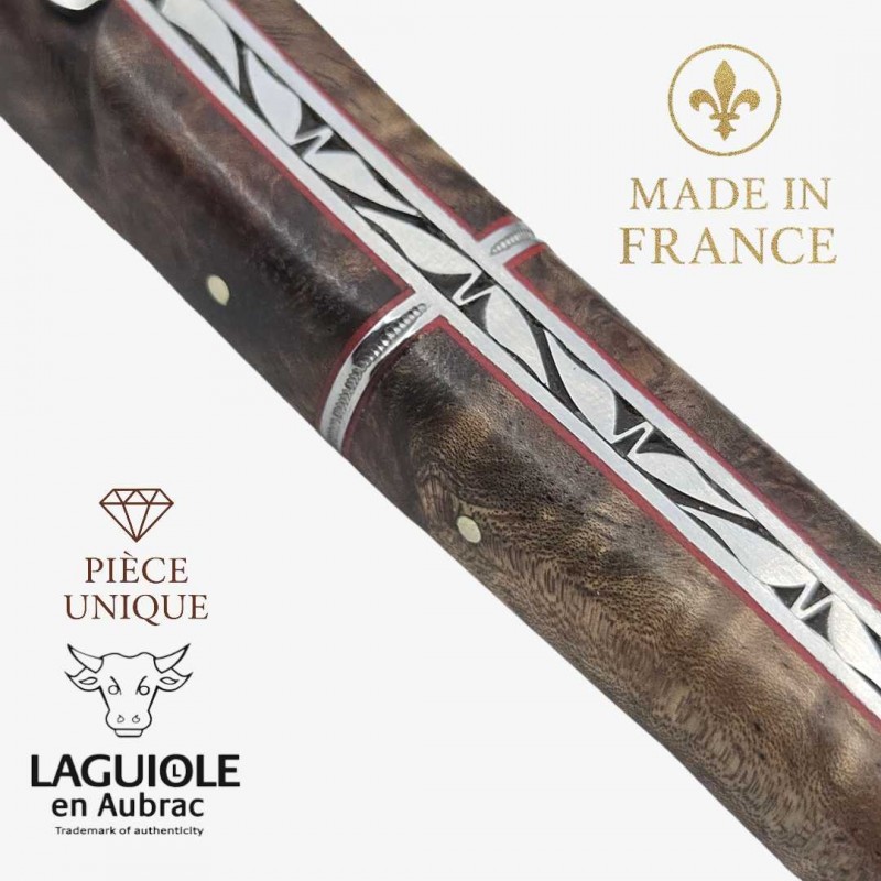 Couteau pliant Artisanal Laguiole en Aubrac pièce unique loupe Albizia