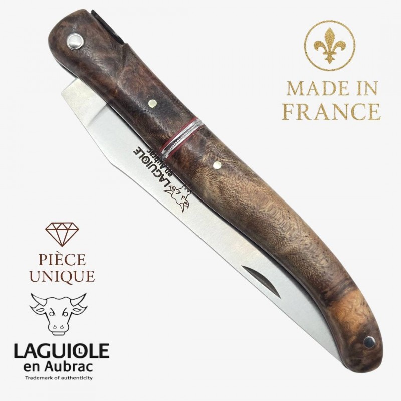 Couteau pliant Artisanal Laguiole en Aubrac pièce unique loupe Albizia