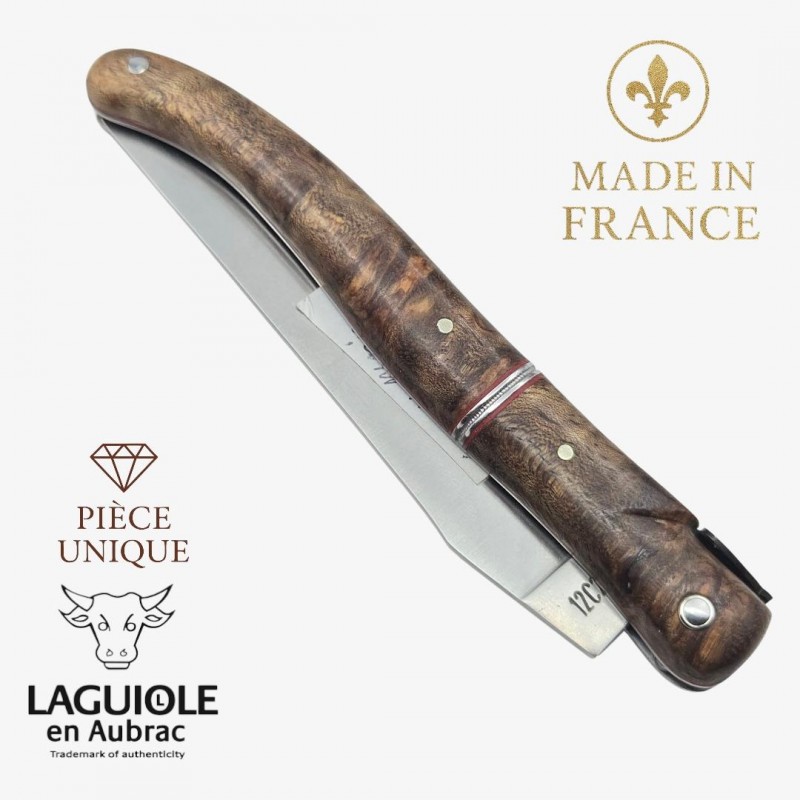 Couteau pliant Artisanal Laguiole en Aubrac pièce unique loupe Albizia