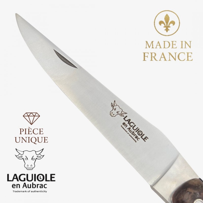 Couteau pliant Artisanal Laguiole en Aubrac pièce unique loupe Albizia
