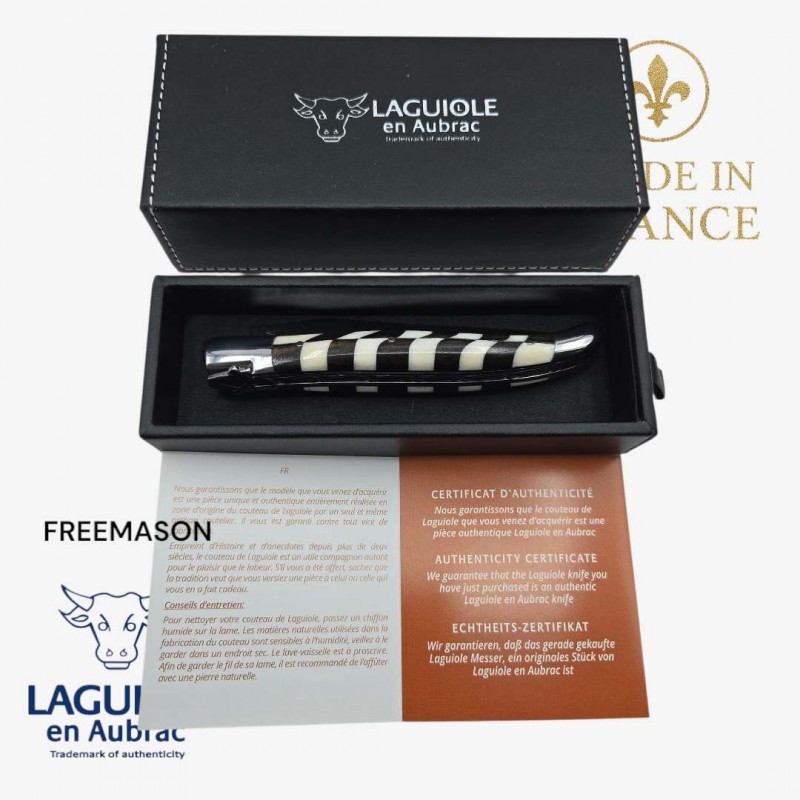 Couteau Laguiole Franc macon Freemason ébène os