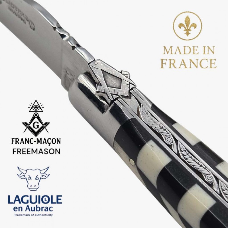Couteau Laguiole Franc macon Freemason ébène os