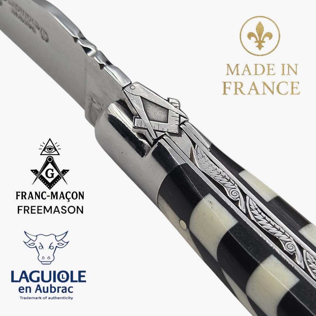 Couteau Laguiole Franc macon Freemason ébène os