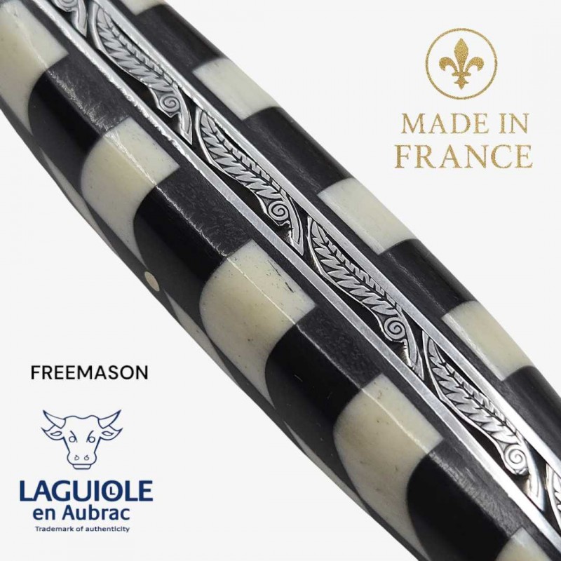Couteau Laguiole Franc macon Freemason ébène os