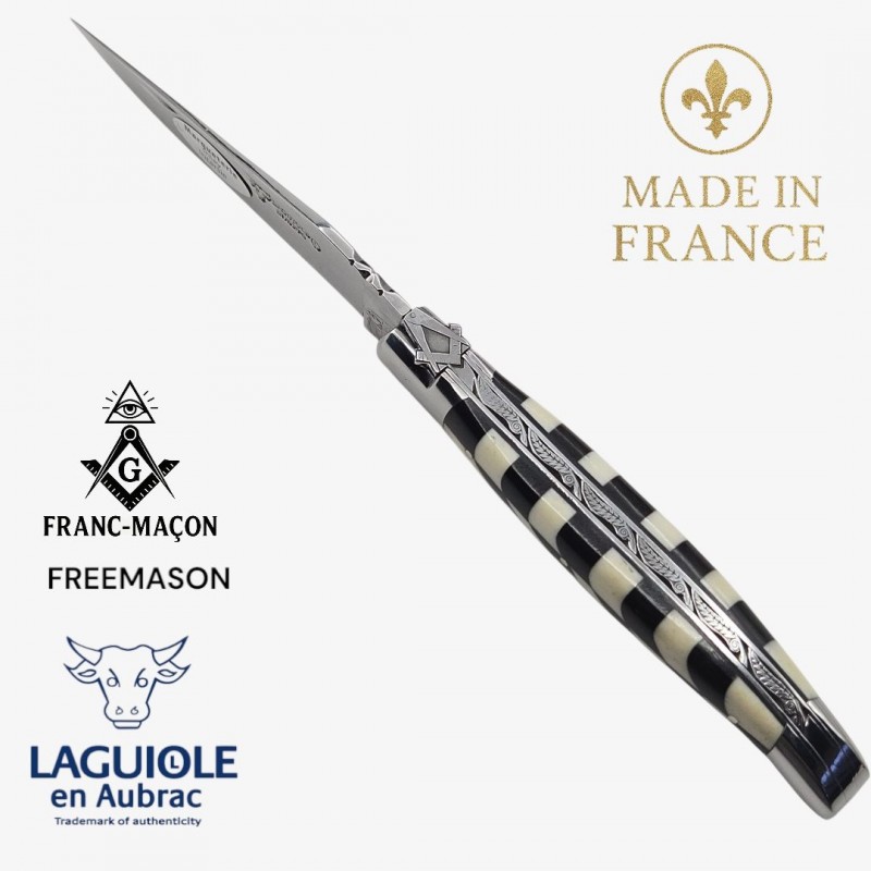 Couteau Laguiole Franc macon Freemason ébène os
