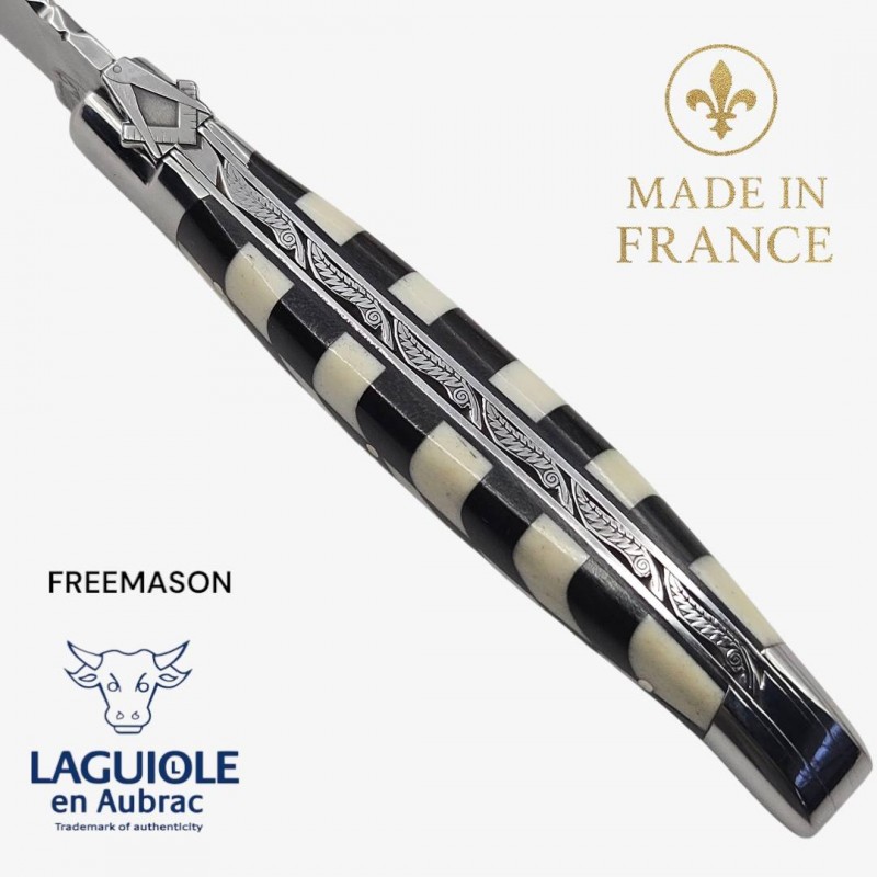 Couteau Laguiole Franc macon Freemason ébène os