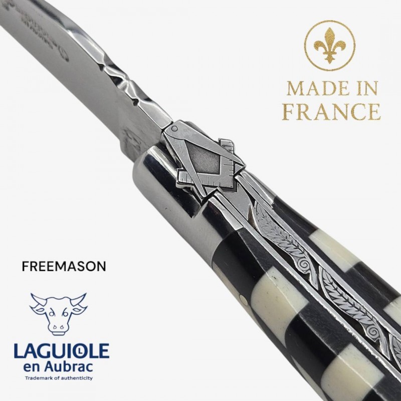Couteau Laguiole Franc macon Freemason ébène os