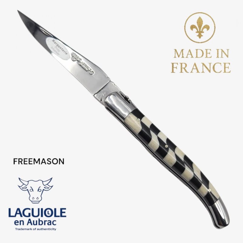 Couteau Laguiole Franc macon Freemason ébène os