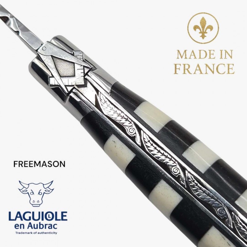 Couteau Laguiole Franc macon Freemason ébène os