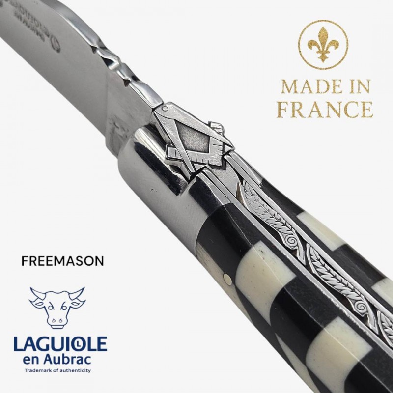 Couteau Laguiole Franc macon Freemason ébène os