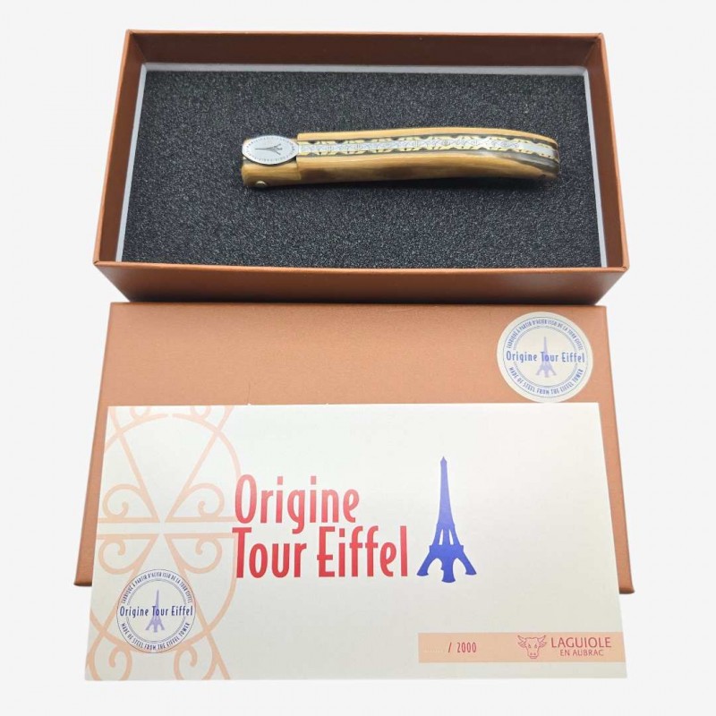 Laguiole en Aubrac Tour Eiffel ivoire de mammouth beige damas