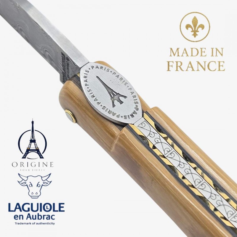 Laguiole en Aubrac Tour Eiffel ivoire de mammouth beige damas