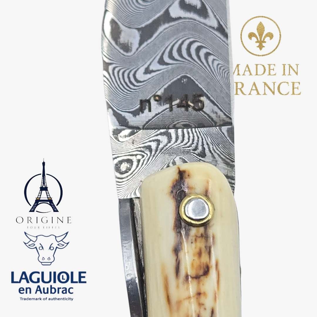 Laguiole en Aubrac Tour Eiffel ivoire de mammouth beige damas