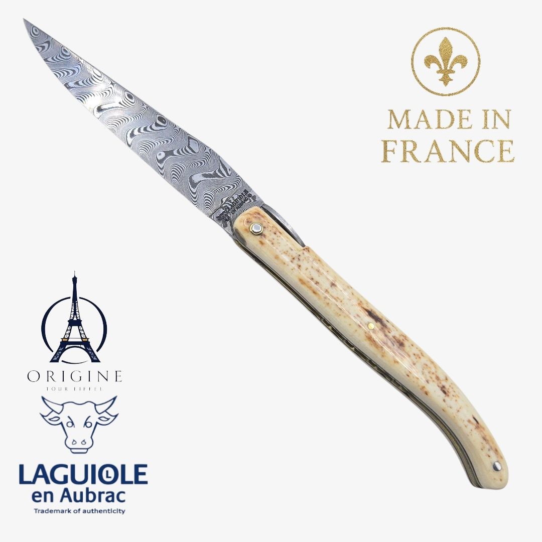 Laguiole en Aubrac Tour Eiffel ivoire de mammouth beige damas