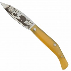 Couteau berger Palles résine jaune 20cm gravure hérisson niglo