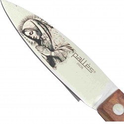 Couteau Palles berger bois gravure vierge rameau d’olivier 16cm