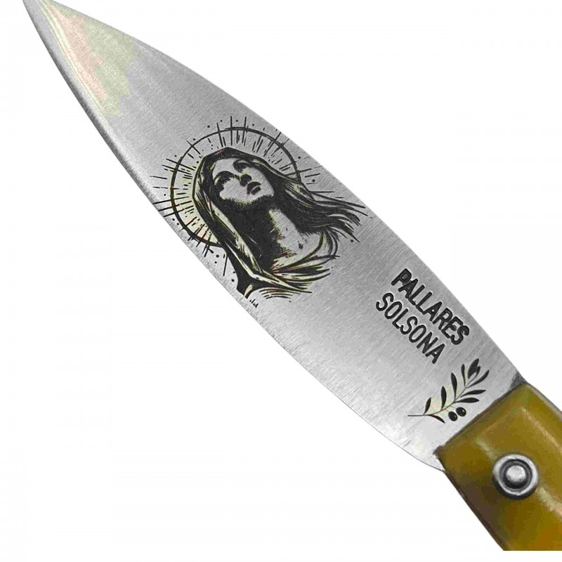 Couteau Pallares berger carbone gravure vierge rameau d’olivier