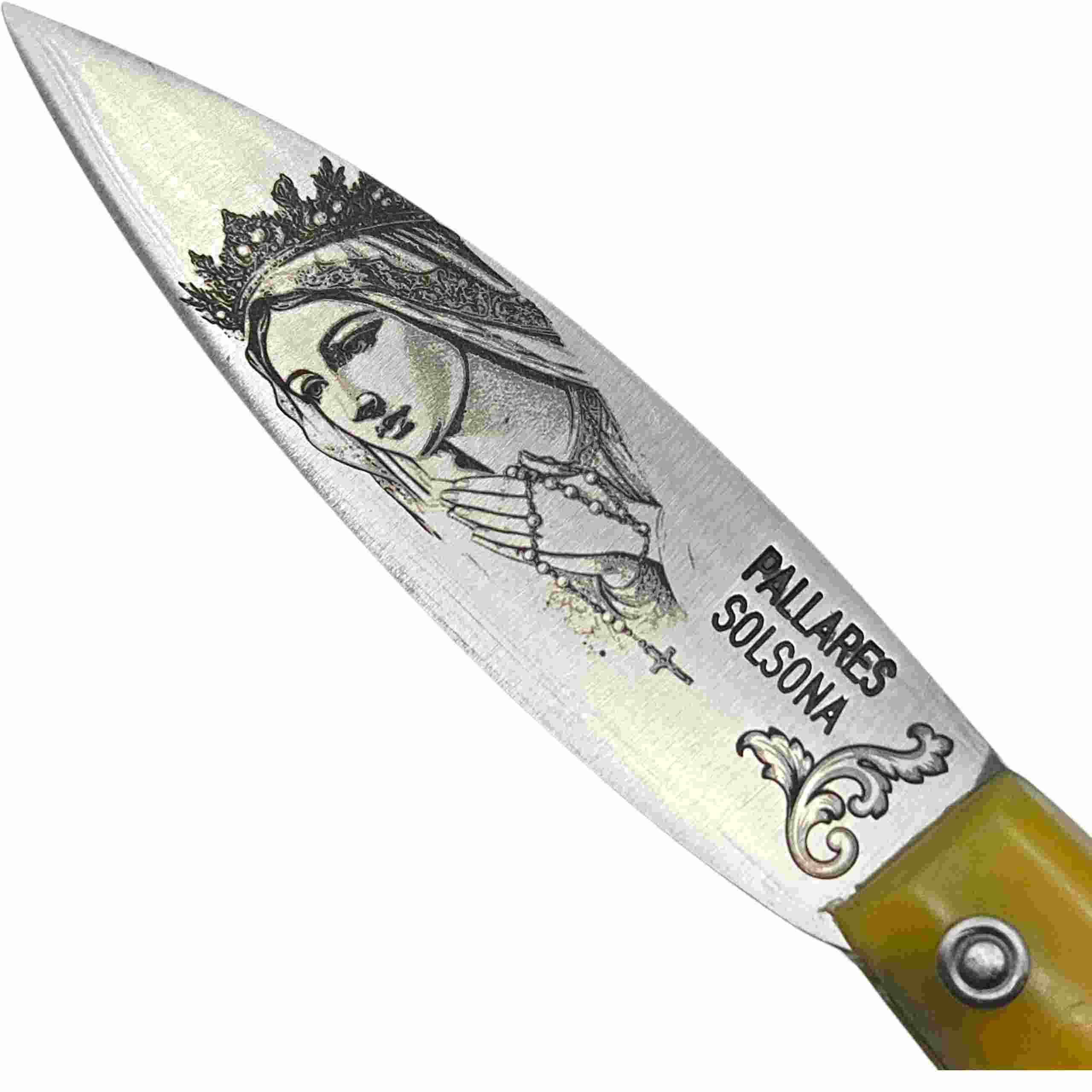 Couteau Pallares berger carbone gravure vierge au chapelet