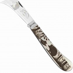 Couteau serpette manche inox gravure herisson 18cm