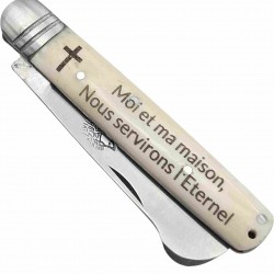 Couteau greffoir le niglo os gravé evangeliste