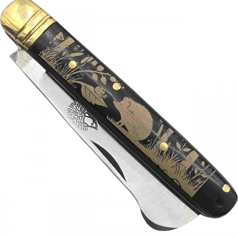 Couteau greffoir 17.5cm le niglo ocorne noire gravé evangeliste