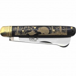 Couteau greffoir 17.5cm le niglo ocorne noire gravé evangeliste
