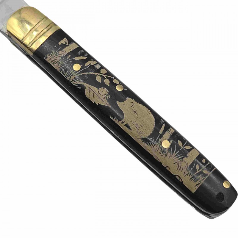 Couteau greffoir 17.5cm le niglo ocorne noire gravé evangeliste