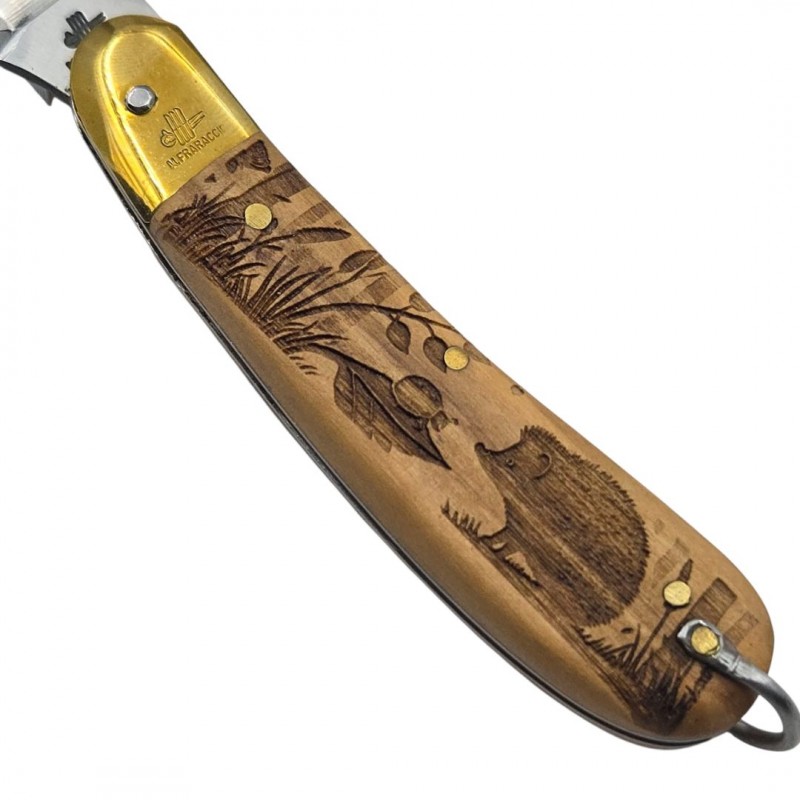 Couteau serpette Fraraccio olivier gravure vierge herisson/ niglo