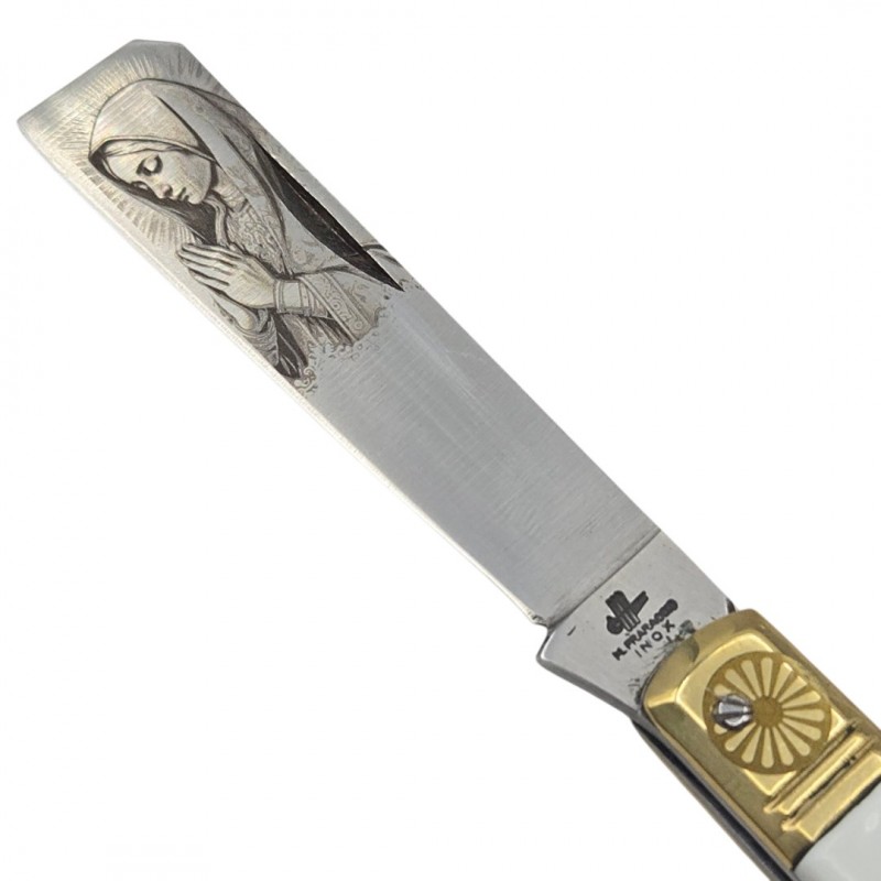 Couteau greffoir Mozzetta fraraccio blanc gravure vierge 17cm
