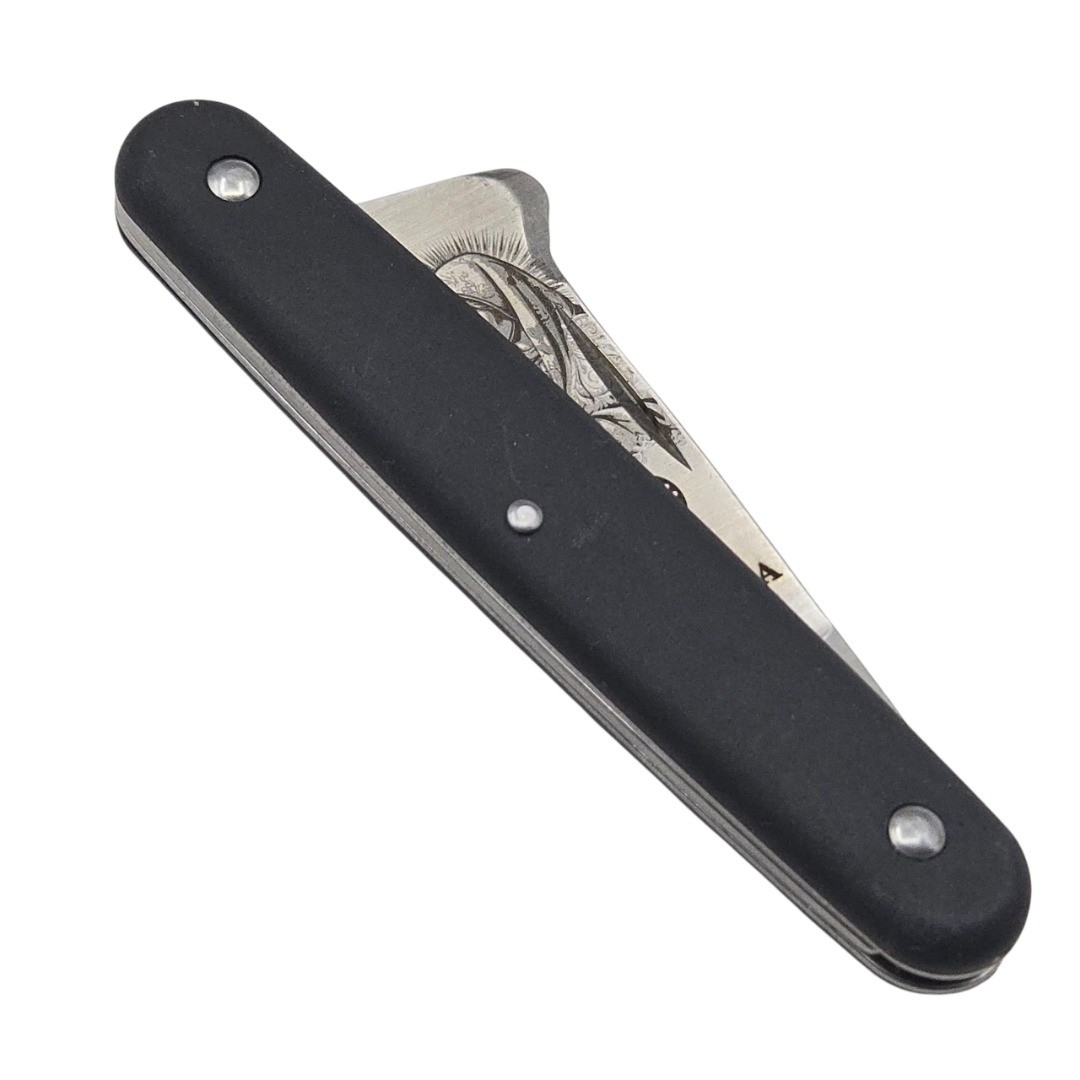 Couteau greffoir noir gravure vierge 16.5cm