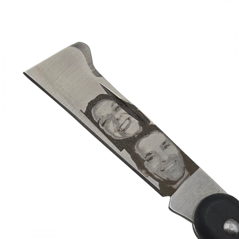Couteau greffoir noir votre photo gravée sur lame