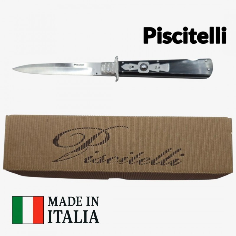 Couteau automatique stiletto custom Vittorio Piscitelli corne