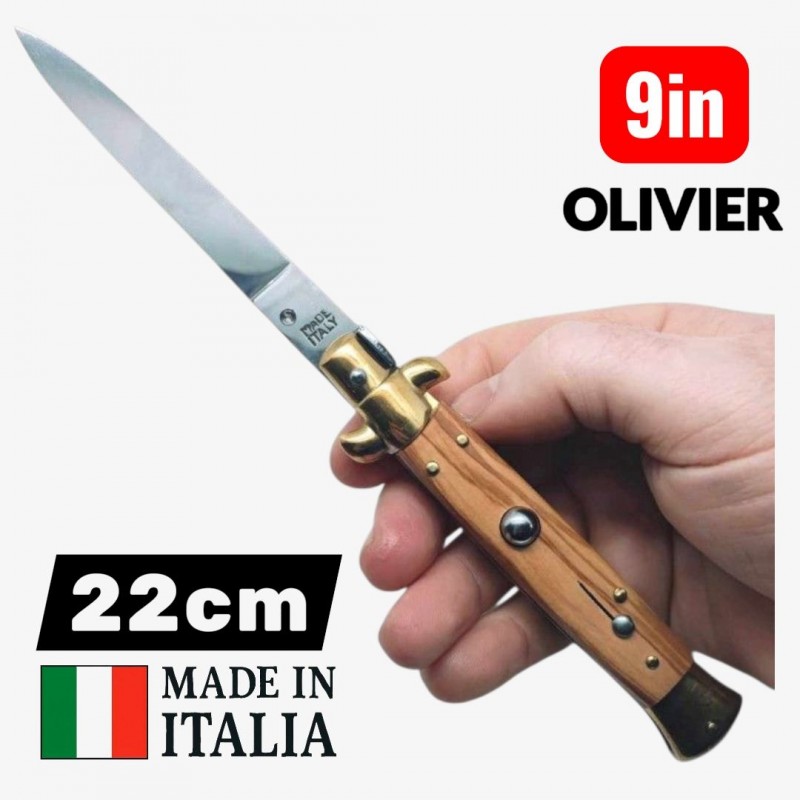 Couteau automatique italien cran d’arrêt bois olivier 22 cm