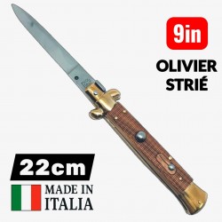 Couteau automatique italien cran d’arrêt bois olivier strié 22 cm