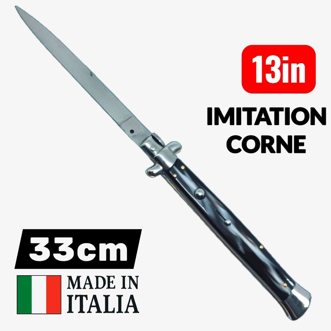 Couteau automatique Stiletto italien cran d'arret imitation corne 33 cm