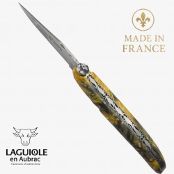 Couteau Laguiole en Aubrac - Collection Cosmos- La Terre - Loupe sureau jaune