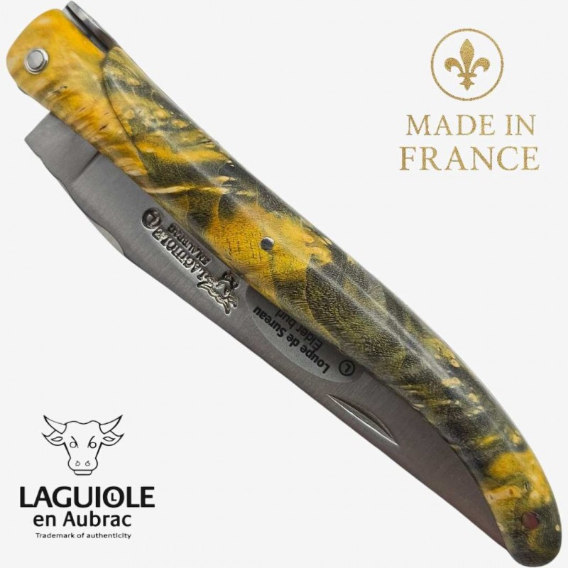 Couteau Laguiole en Aubrac - Collection Cosmos- La Terre - Loupe sureau jaune