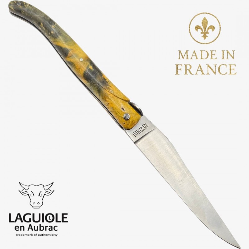 Couteau Laguiole en Aubrac - Collection Cosmos- La Terre - Loupe sureau jaune