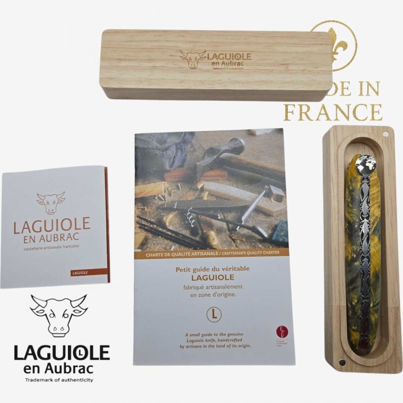 Couteau Laguiole en Aubrac - Collection Cosmos- La Terre - Loupe sureau jaune
