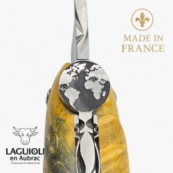 Couteau Laguiole en Aubrac - Collection Cosmos- La Terre - Loupe sureau jaune