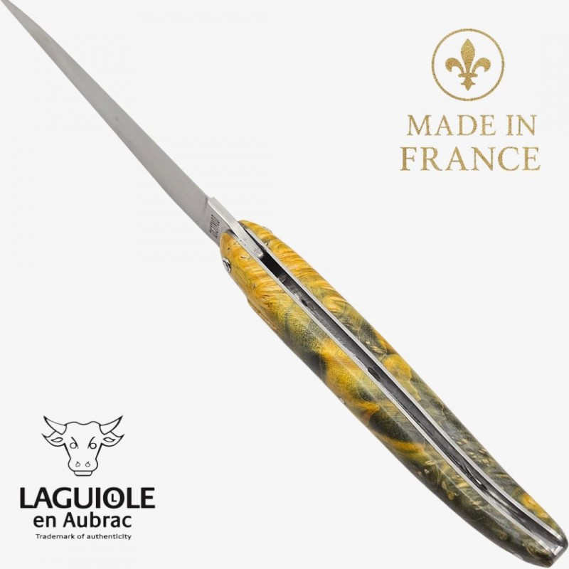 Couteau Laguiole en Aubrac - Collection Cosmos- La Terre - Loupe sureau jaune
