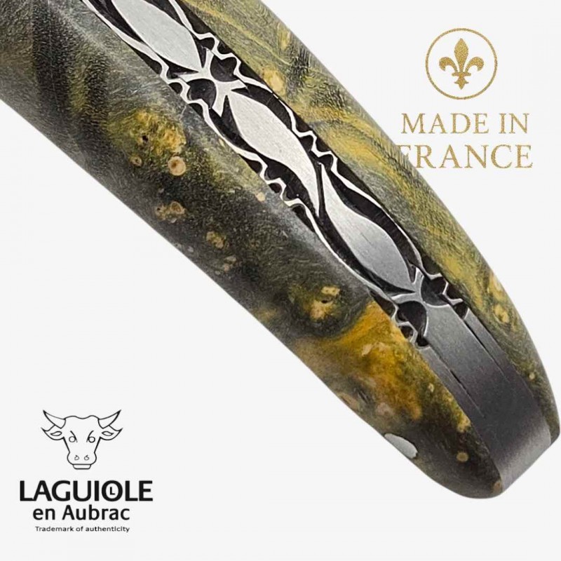 Couteau Laguiole en Aubrac - Collection Cosmos- La Terre - Loupe sureau jaune