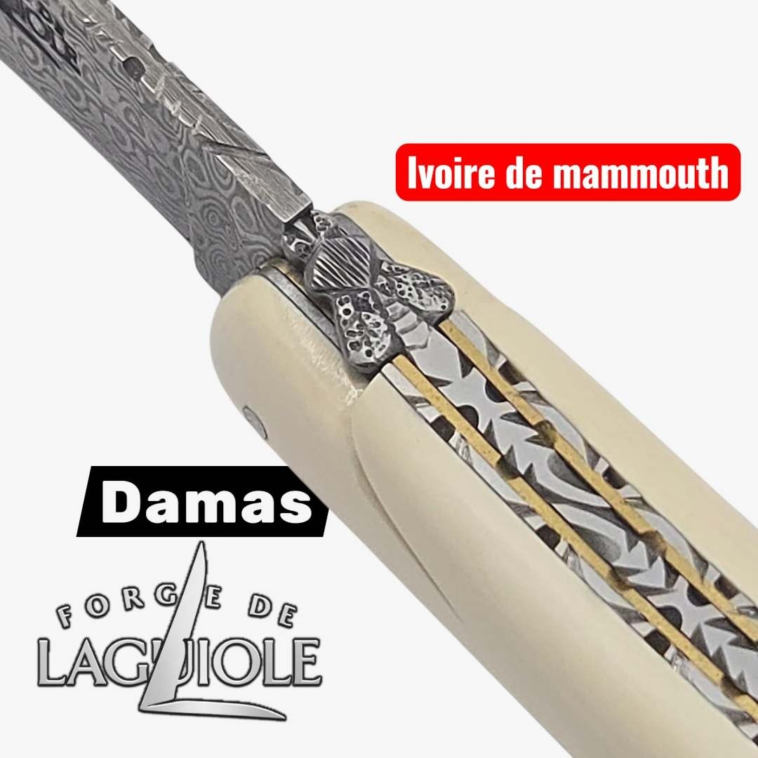 Forge de Laguiole - Collection damas - ivoire de mammouth - double platine laiton inox- dessus dessous modèle 2
