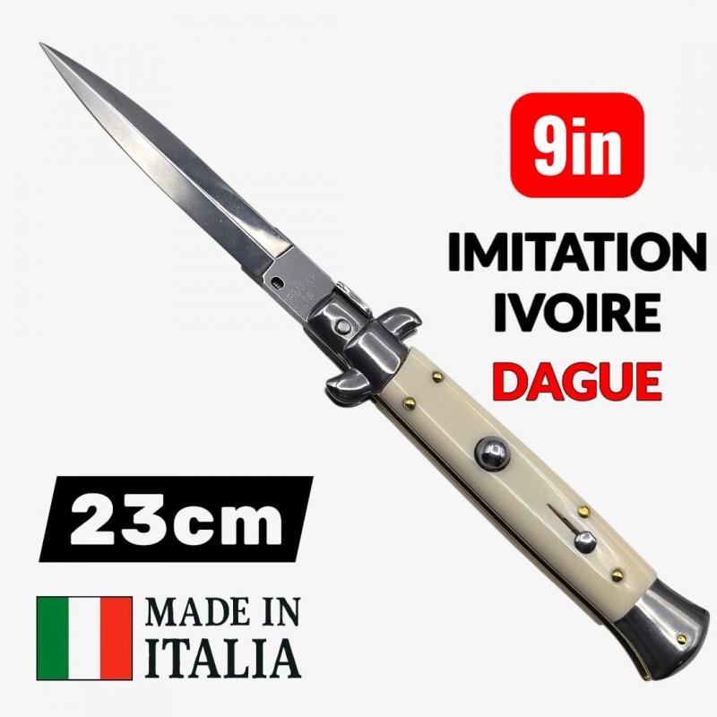 Couteau Cran d arrêt stiletto Beltrame dague imitation ivoire 23cm