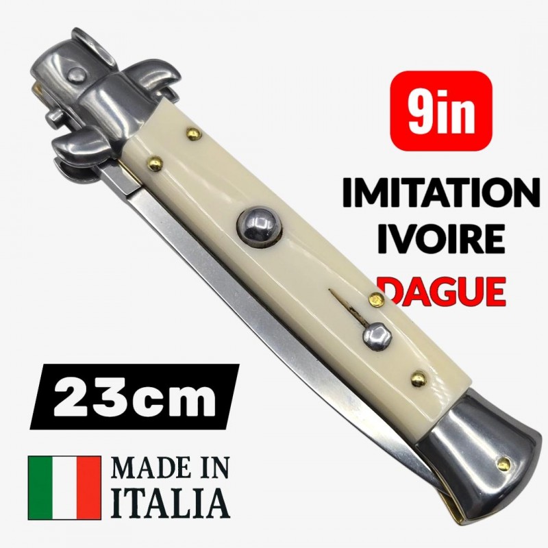 Couteau Cran d arrêt stiletto Beltrame dague imitation ivoire 23cm