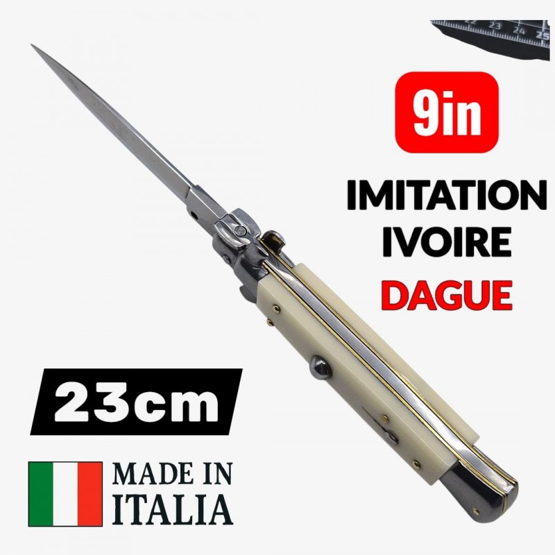 Couteau Cran d arrêt stiletto Beltrame dague imitation ivoire 23cm