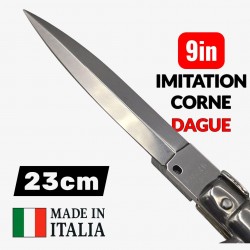 Couteau Cran d arrêt stiletto Beltrame dague noire imitation corne 23cm