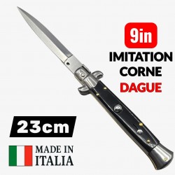 Couteau Cran d arrêt stiletto Beltrame dague noire imitation corne 23cm